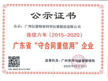 连续六年获得广东省守合同重信用企业